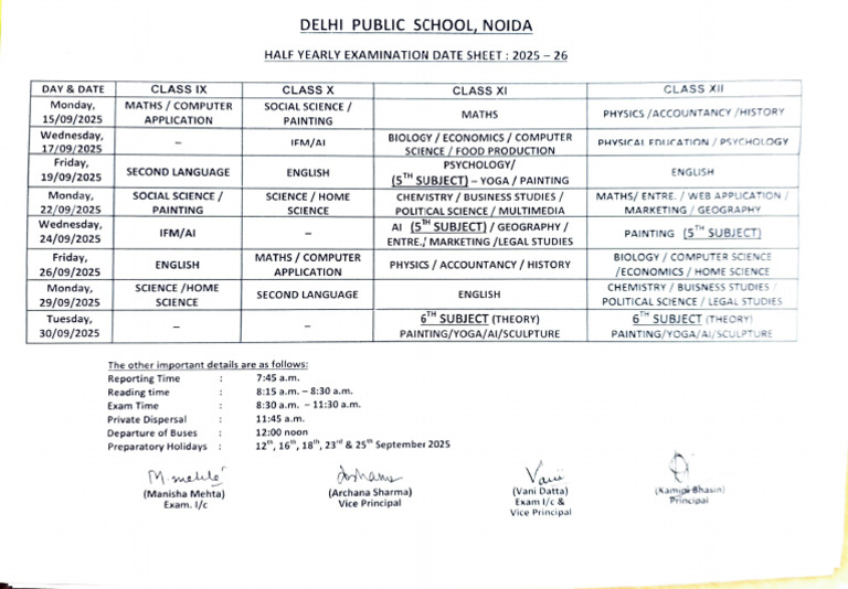 Half Yearly Exam Schedule 2025-26 | PDF | Science | Inquiry