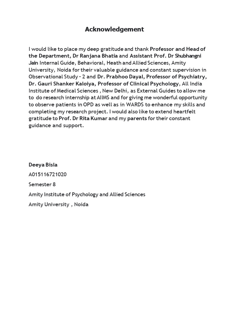 Acknowlegment (Observational Study) 2 | PDF