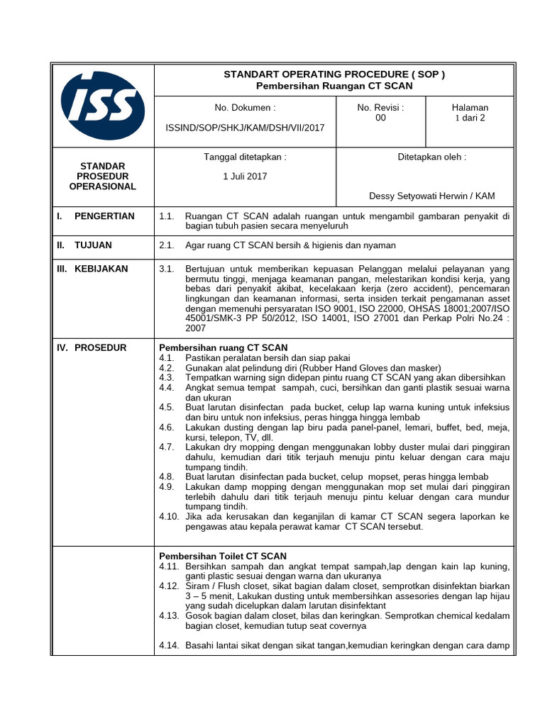 SOP Pembersihan Ruang CT Scan | PDF