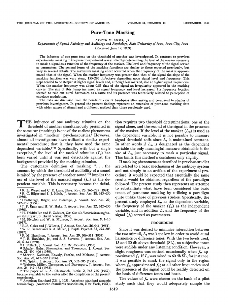 Pure-Tone Masking Study Insights | PDF | Auditory System | Hearing