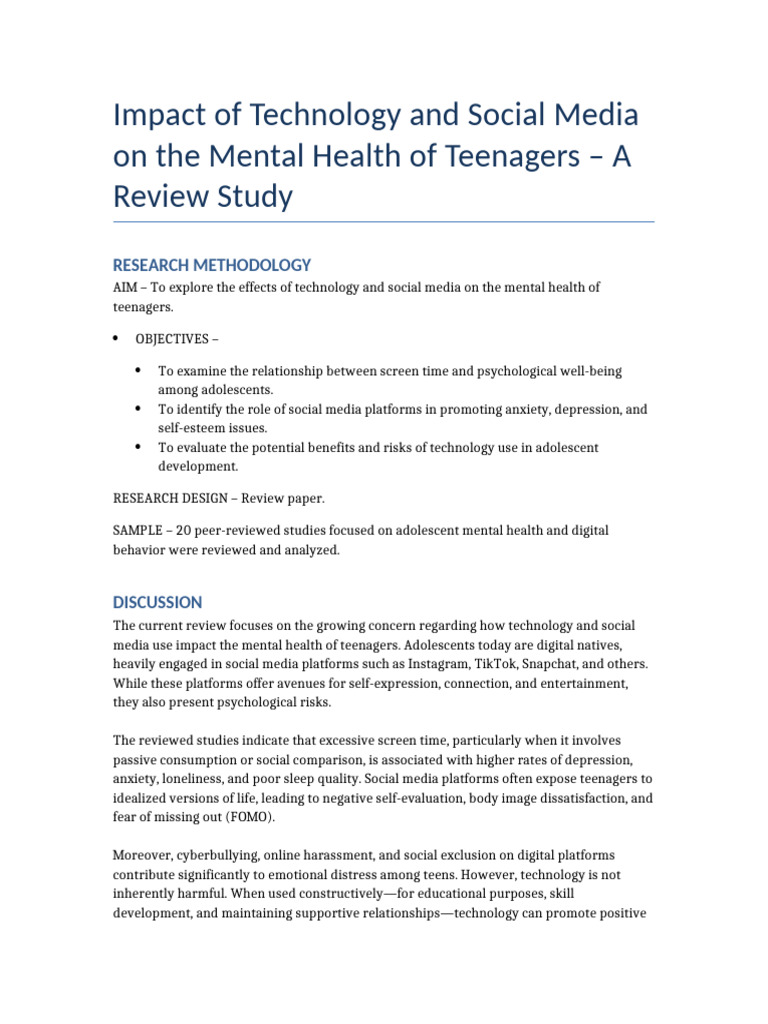 Teen Mental Health: Tech & Social Media Impact | PDF | Adolescence ...