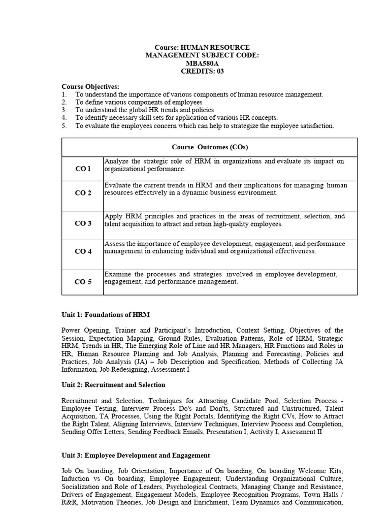 HRM Course Syllabus Overview | PDF | Human Resource Management ...
