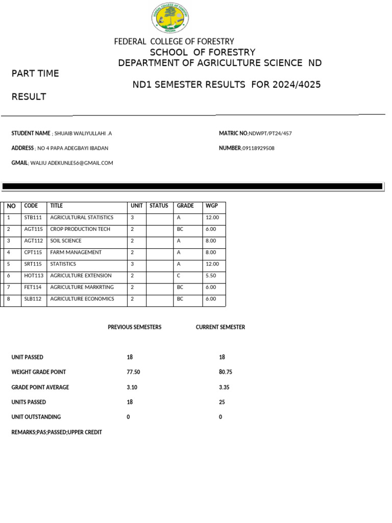 ND1 Semester Results 2024/4025 | PDF