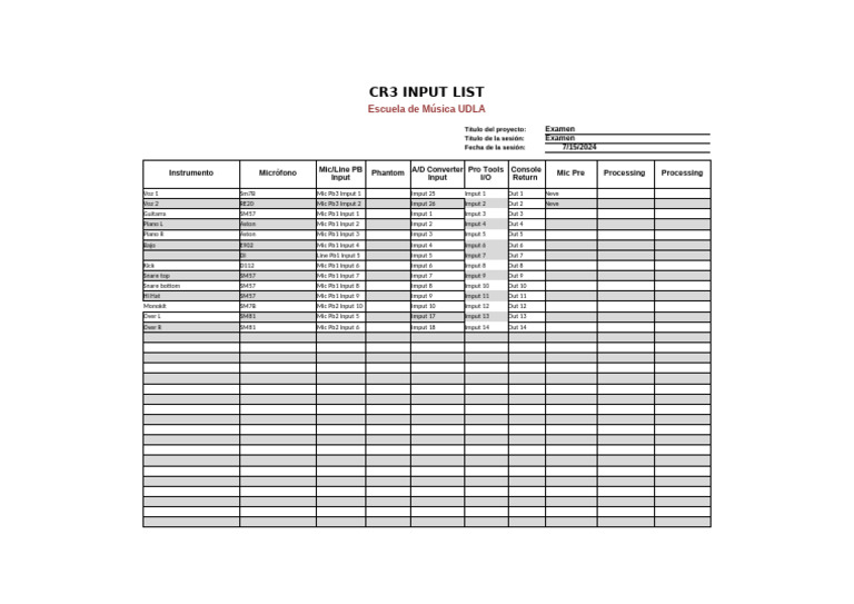 CR3 Input List Primavera para Que | PDF