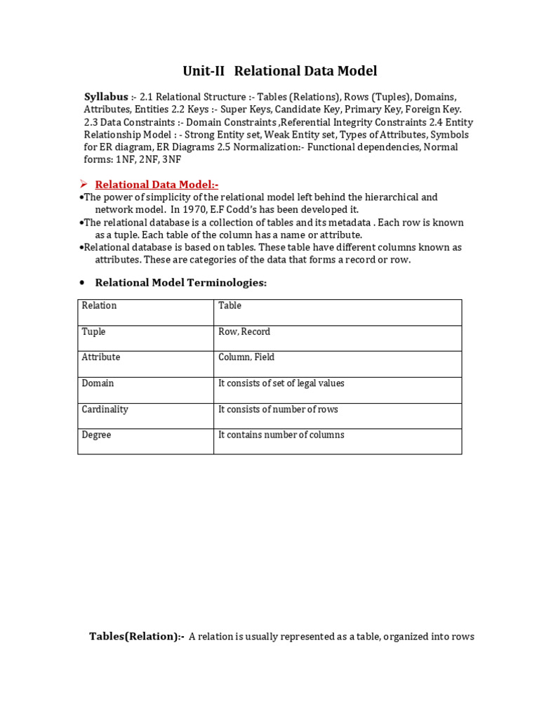Relational Data Model Overview and Keys | PDF | Relational Model ...