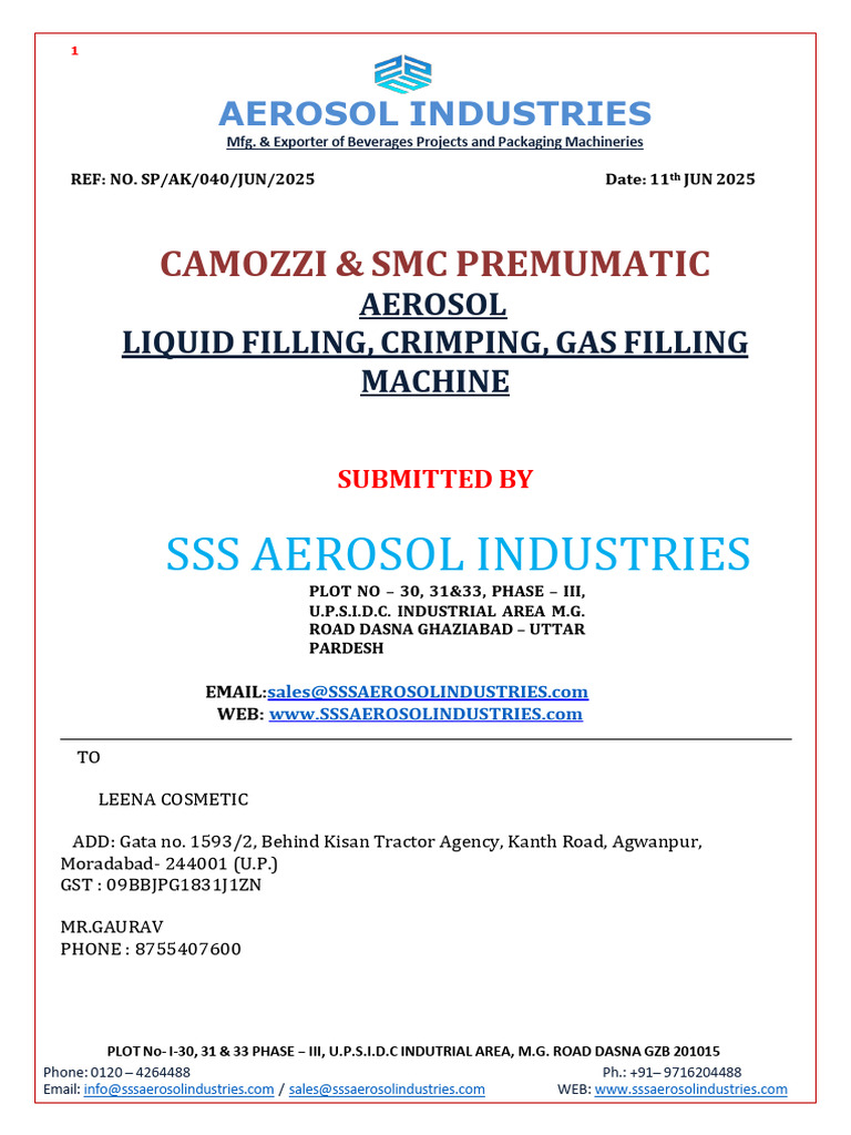 Aerosol Industries Sami Automatic Machine 11 | PDF | Gases | Liquefied ...