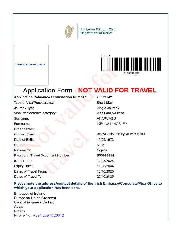 Not Va Lid For Tra Ve L: Application Form | PDF | Travel Visa ...