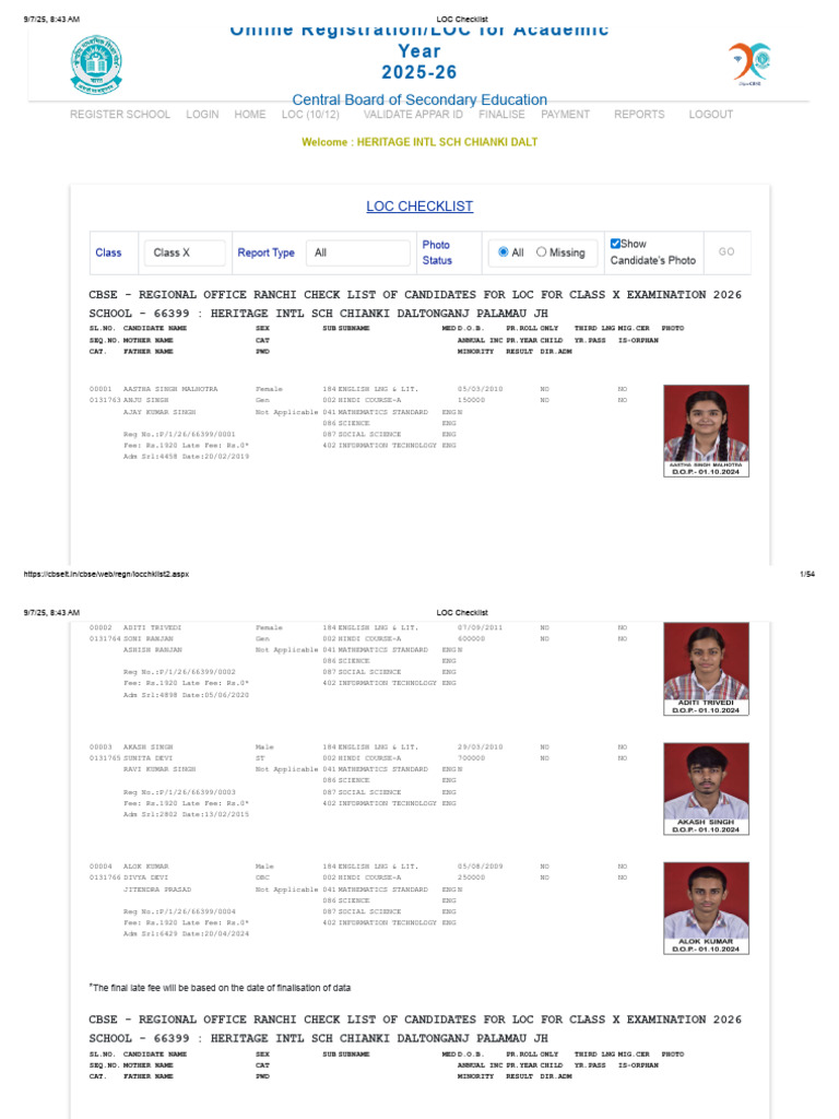 CBSE LOC Registration 2025-26 Checklist | PDF