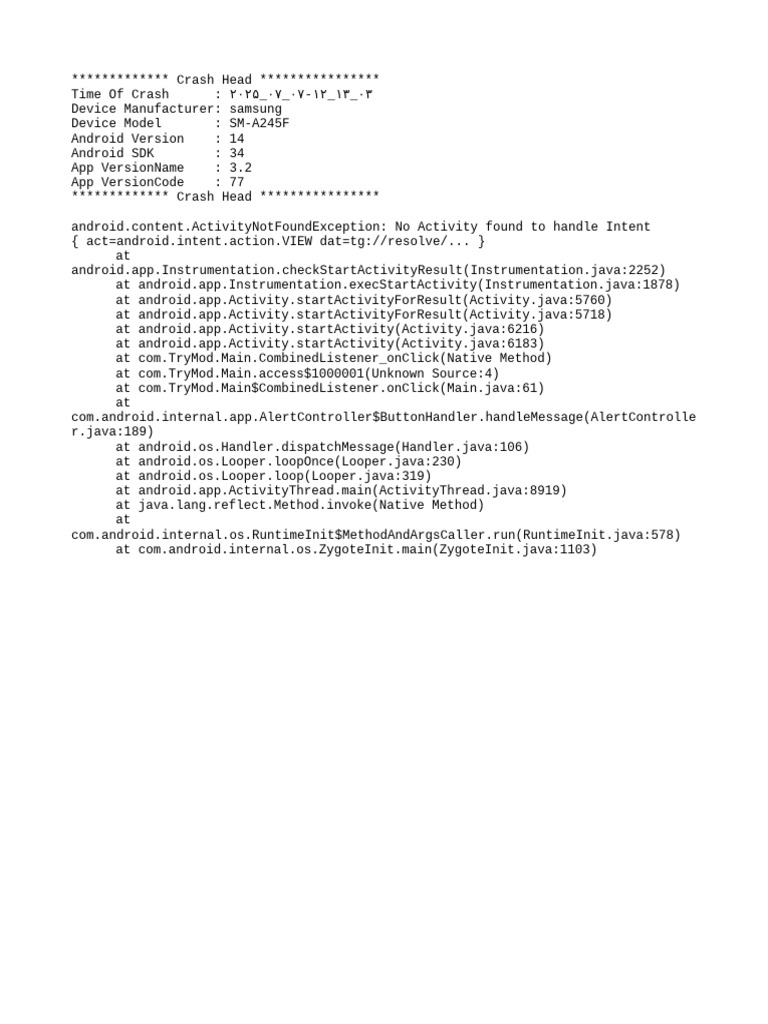 Samsung Crash Report: ActivityNotFoundException | PDF