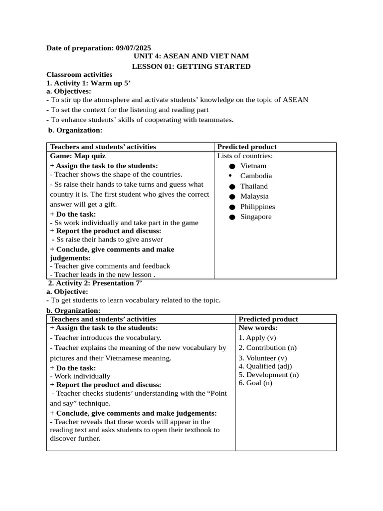 ASEAN and Vietnam: Classroom Activities | PDF | Teachers | Communication
