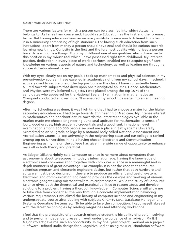 Sop - Sample | PDF | Computer Science | Science