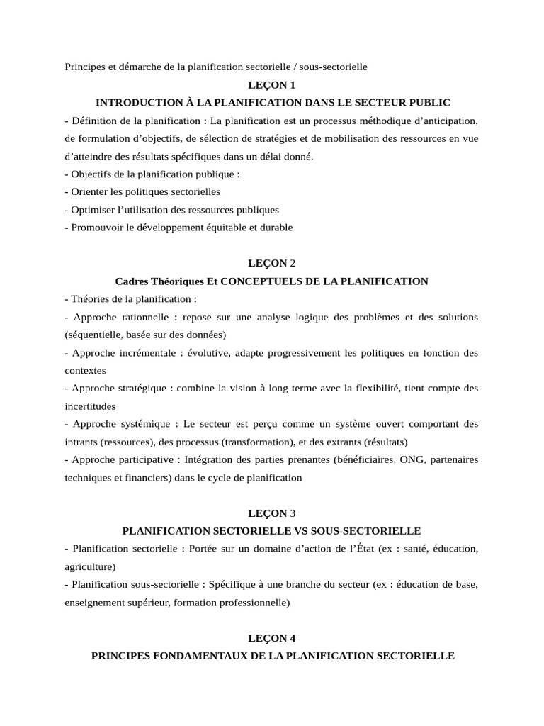 Définition et principes de la planification sectorielle | PDF ...