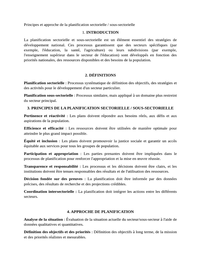 Principes de planification sectorielle | PDF | Planification