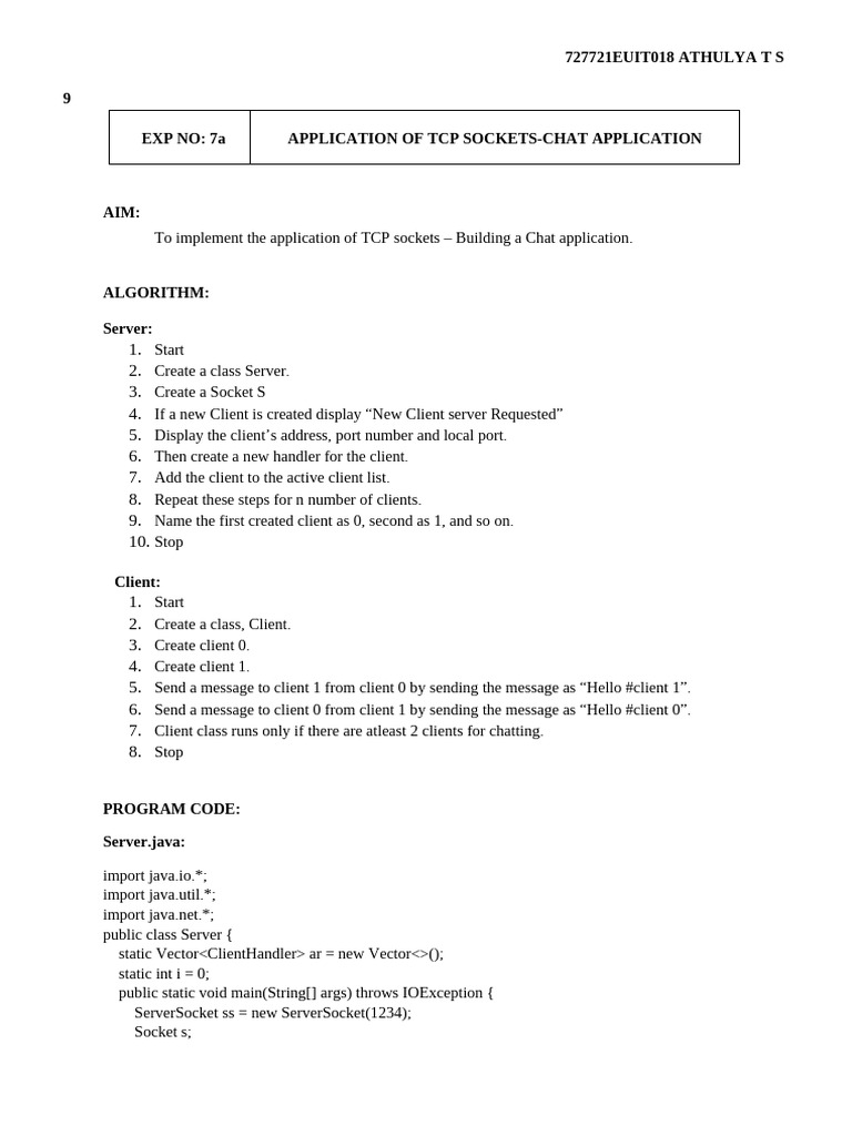 TCP Socket Applications: Chat & File Transfer | PDF | Network Socket ...