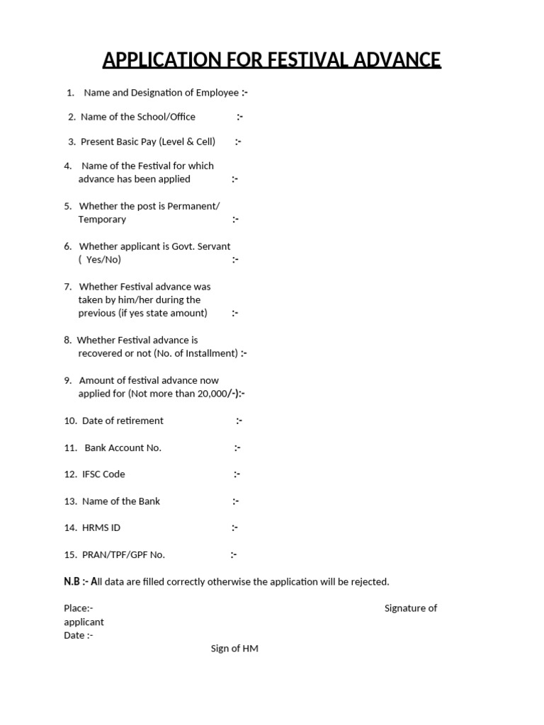 Application For Festival Advance | PDF