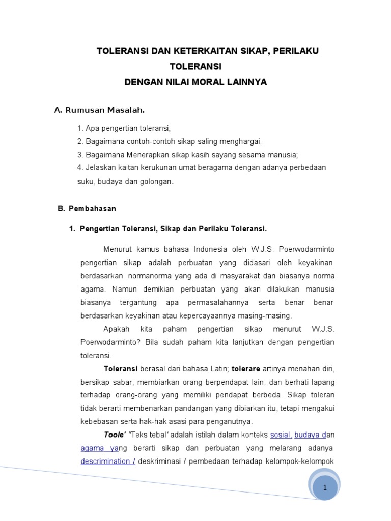 Pengertian Toleransi
