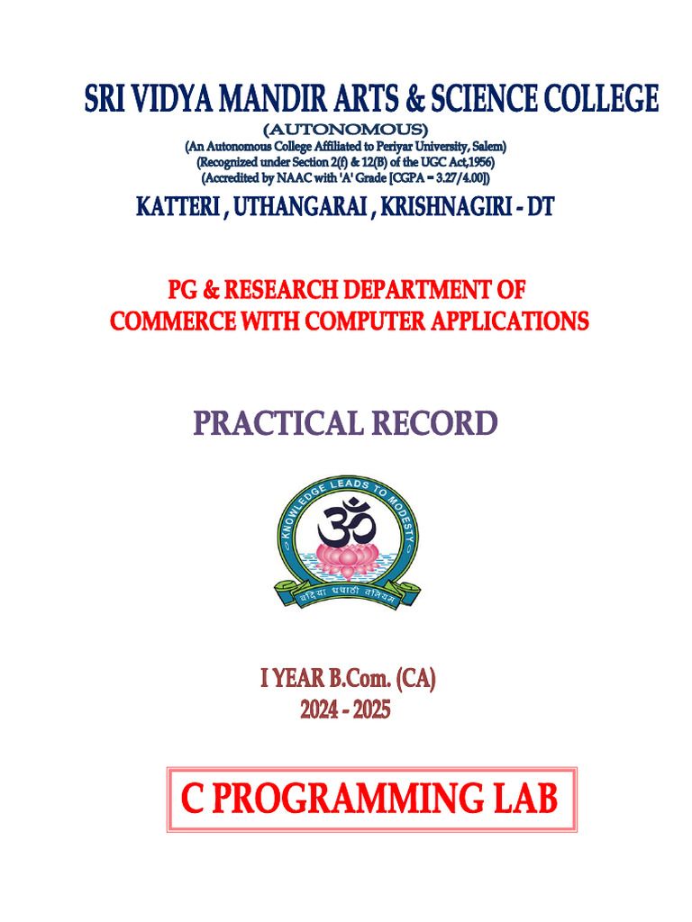 C Programming Lab Practical Record | PDF | Integer (Computer Science ...