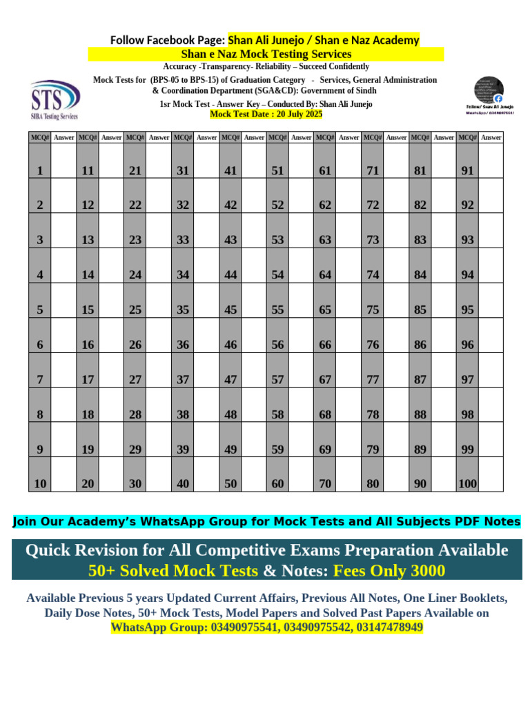 STS Mock Key Sample | PDF