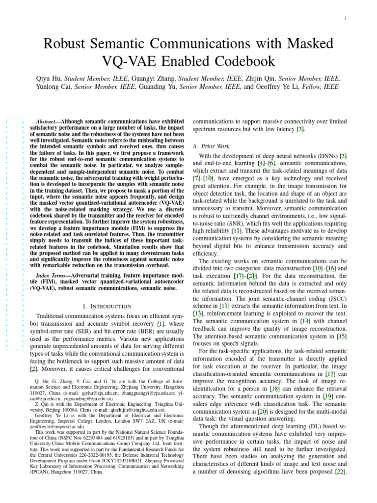Robust Semantic Communications with VQ-VAE | PDF | Applied Mathematics