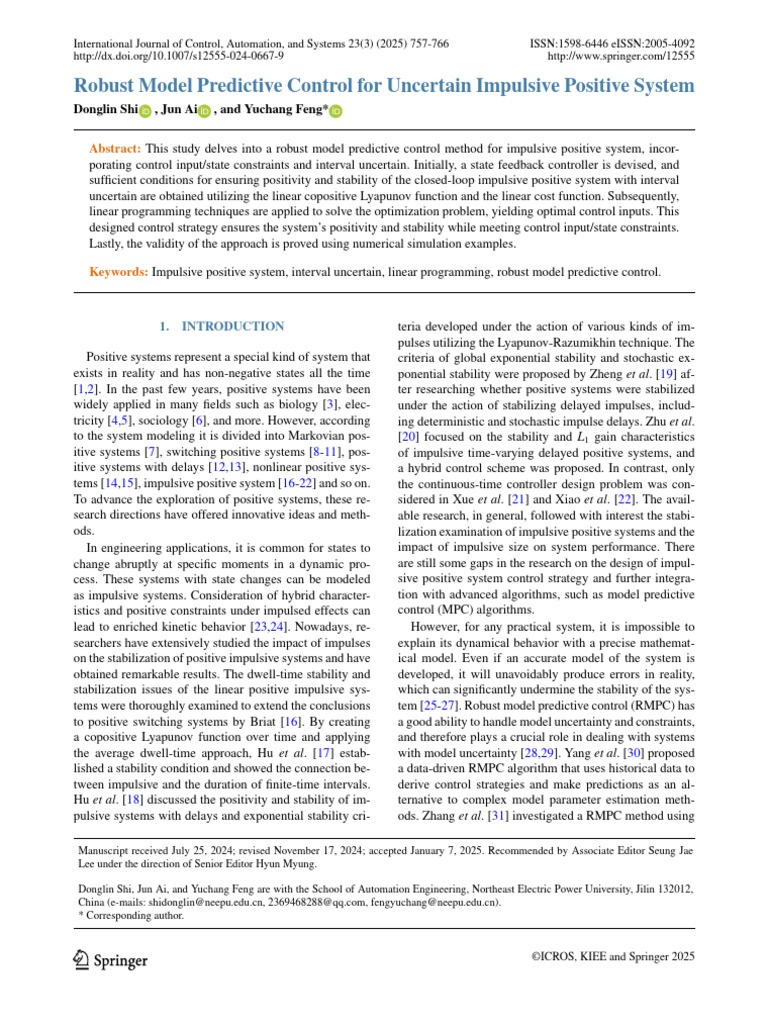 Robust Control for Impulsive Positive Systems | PDF | Linear ...