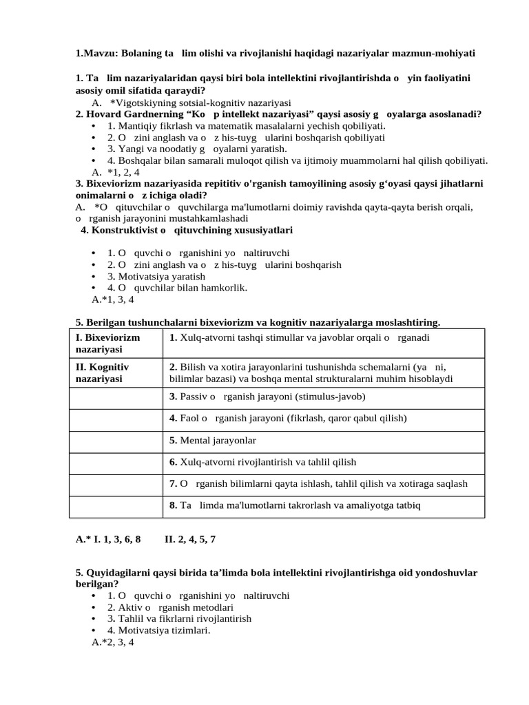 1.3-Modul Bo'Yicha Test So'Ngi | PDF