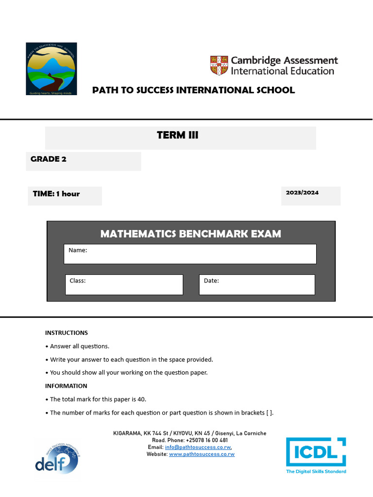 Grade 2 Mathematics Benchmark Exam | PDF | Multiplication | Chess Theory