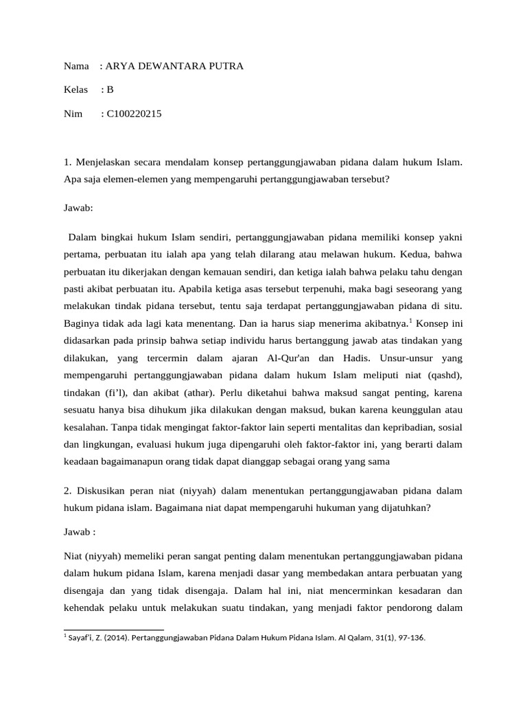 Pertanggungjawaban Pidana dalam Hukum Islam | PDF