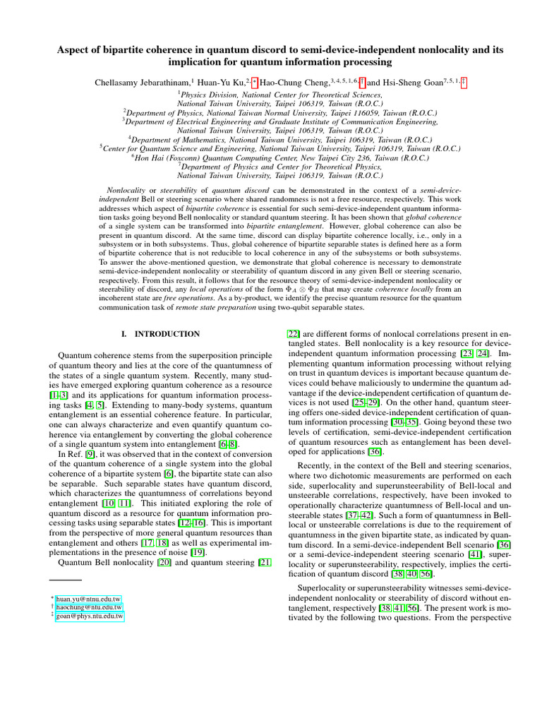 Aspect of Bipartite Coherence in Quantum Discord To Semi-Device ...