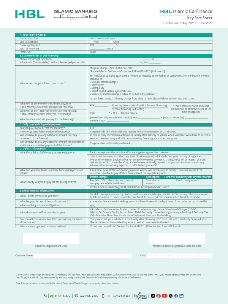 HBL Islamic Car Finance Overview 2025 | PDF | Repossession | Personal ...