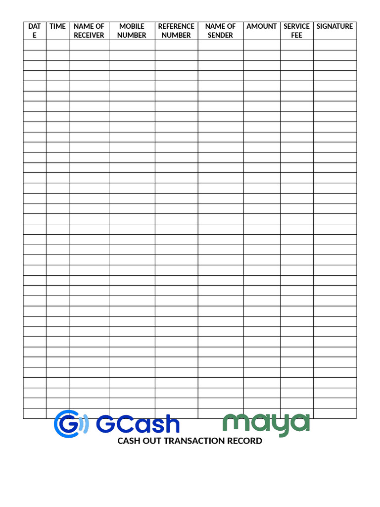 GCash Transaction Record Template | PDF