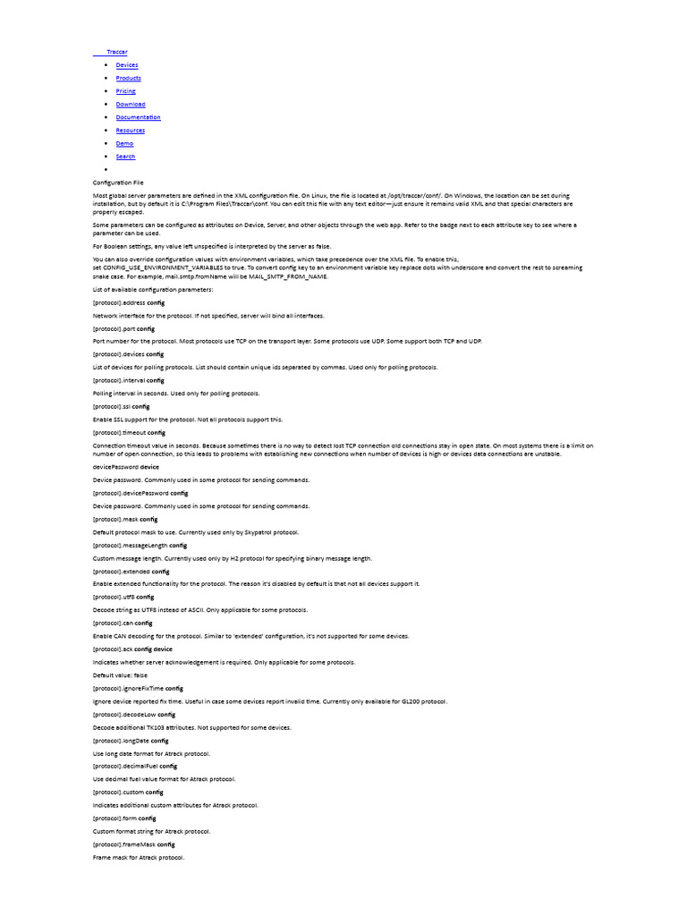 Traccar Configuration Parameters Guide | PDF | Databases | Transmission ...