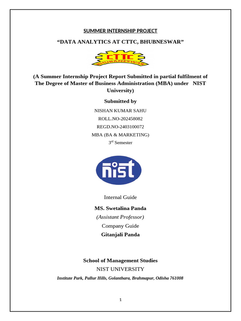Data Analytics Internship Report at CTTC | PDF | Working Capital | Plastic
