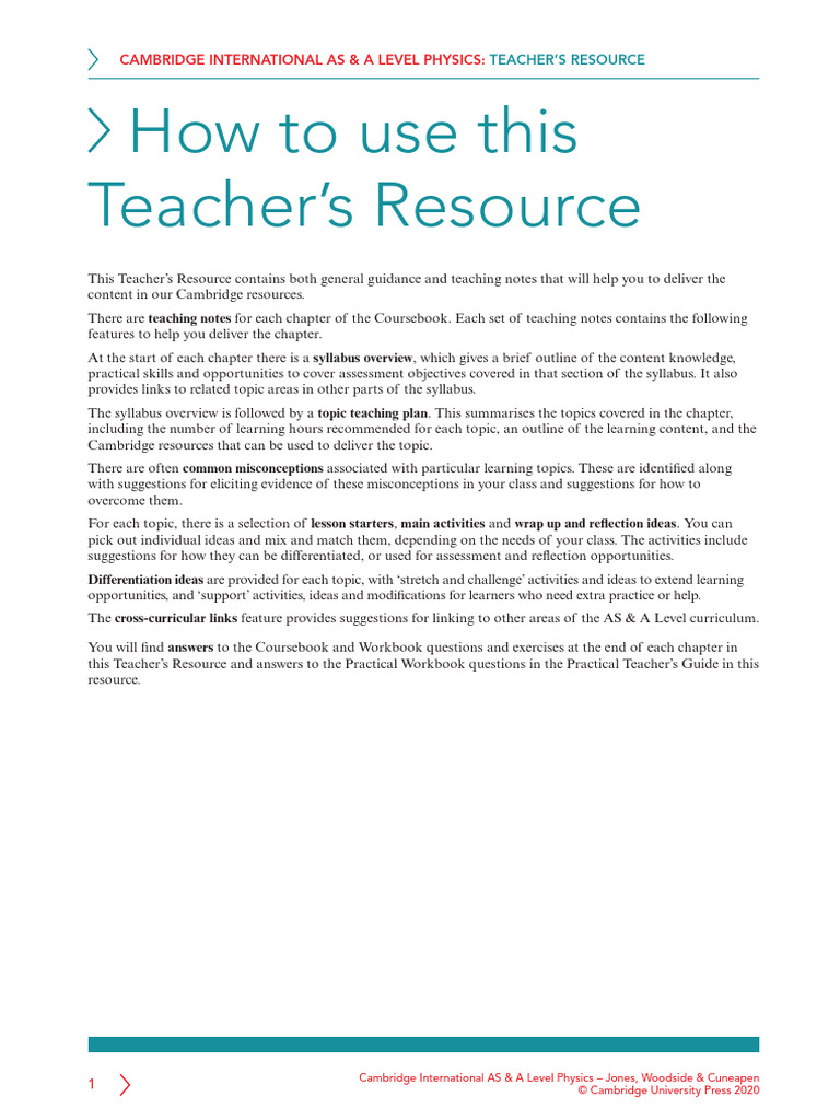 How To Use This Resource Asal Physics TR | PDF