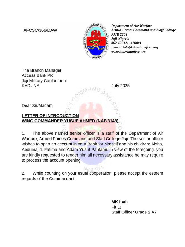 New Letter of Introduction - 092021 | PDF