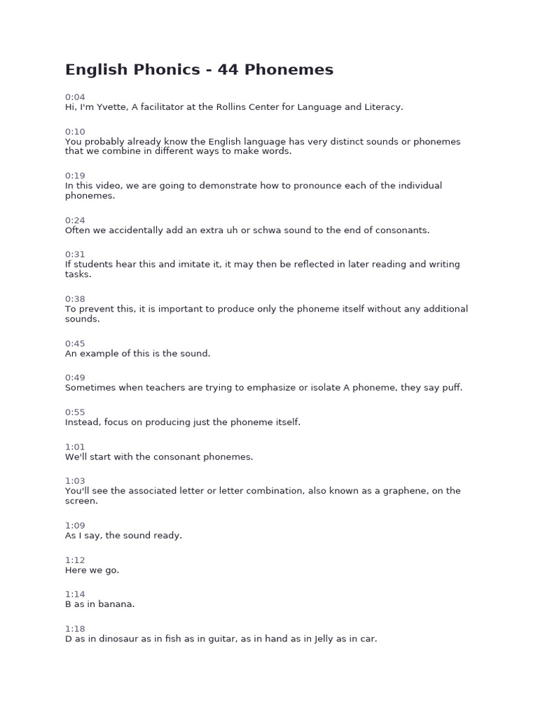 Rollins Center: 44 English Phonemes Guide | PDF | Phoneme | Phonics