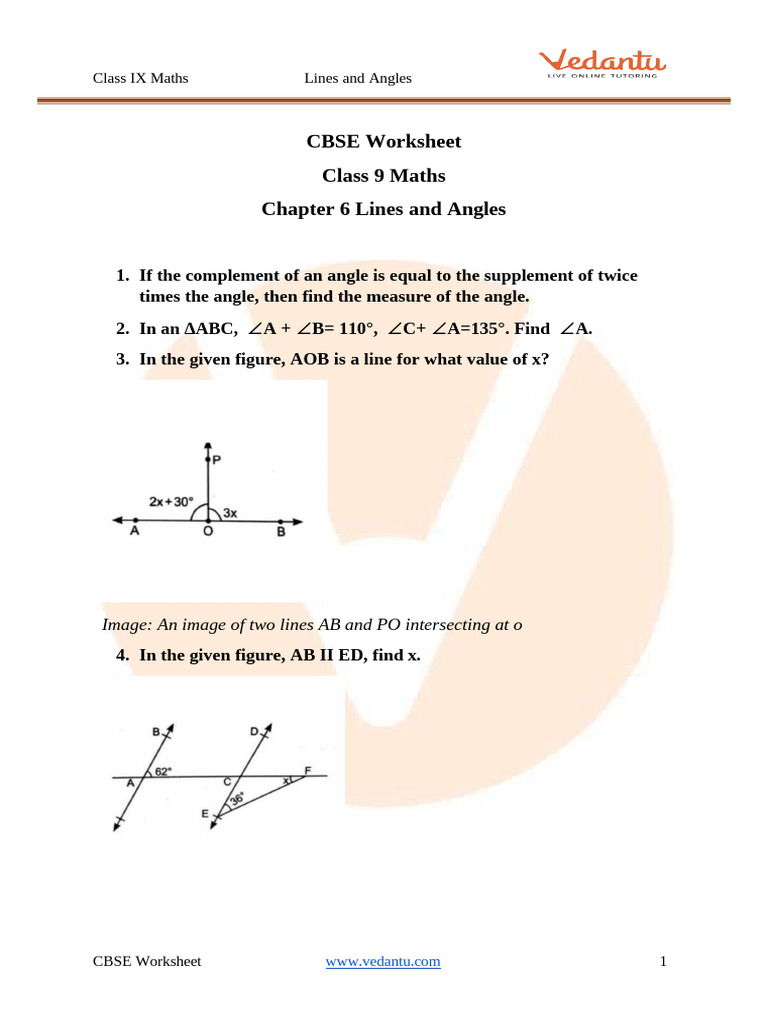 Class 9 Maths Lines and Angles Worksheets | PDF | Angle | Euclidean ...