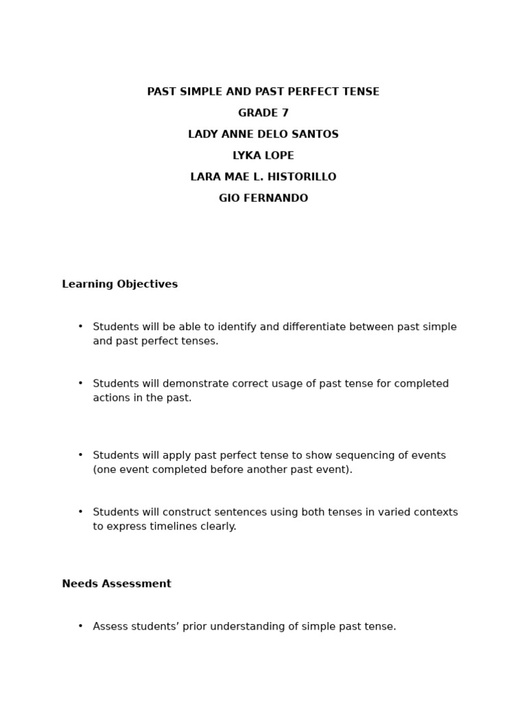 Understanding Past Simple & Perfect Tenses | PDF | Grammatical Tense ...