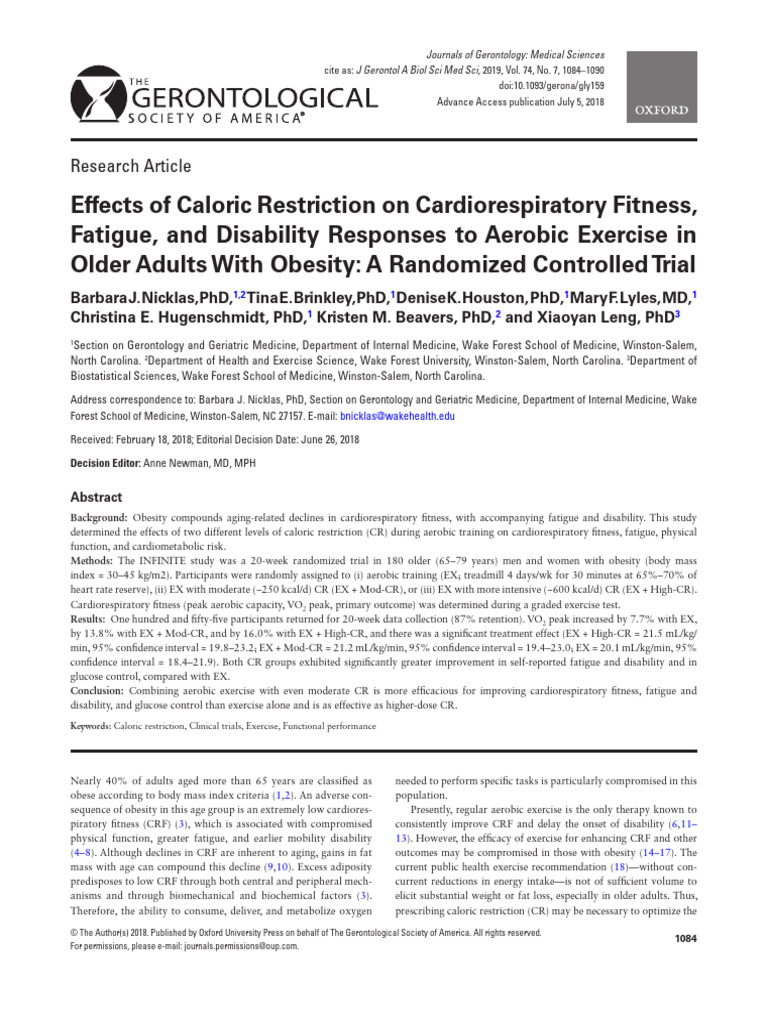 Caloric Restriction's Impact on Fitness in Obese Seniors | PDF ...