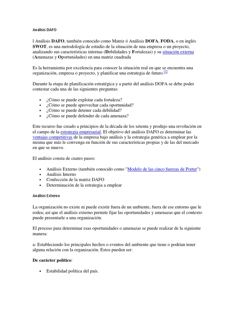 Análisis DAFO | PDF | Análisis FODA | Economias