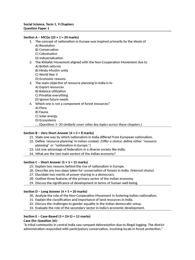 Social Science Term 1 Question Paper | PDF | Nationalism | Economies
