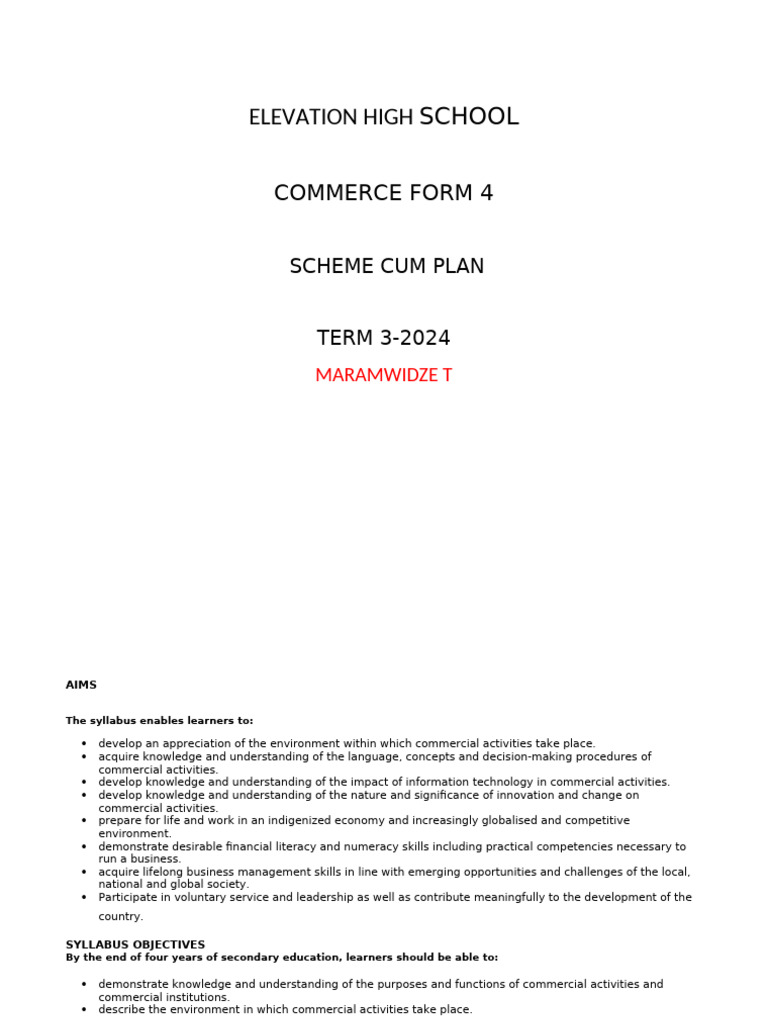 Commerce Curriculum Plan Term 3 2024 | PDF | Educational Technology ...