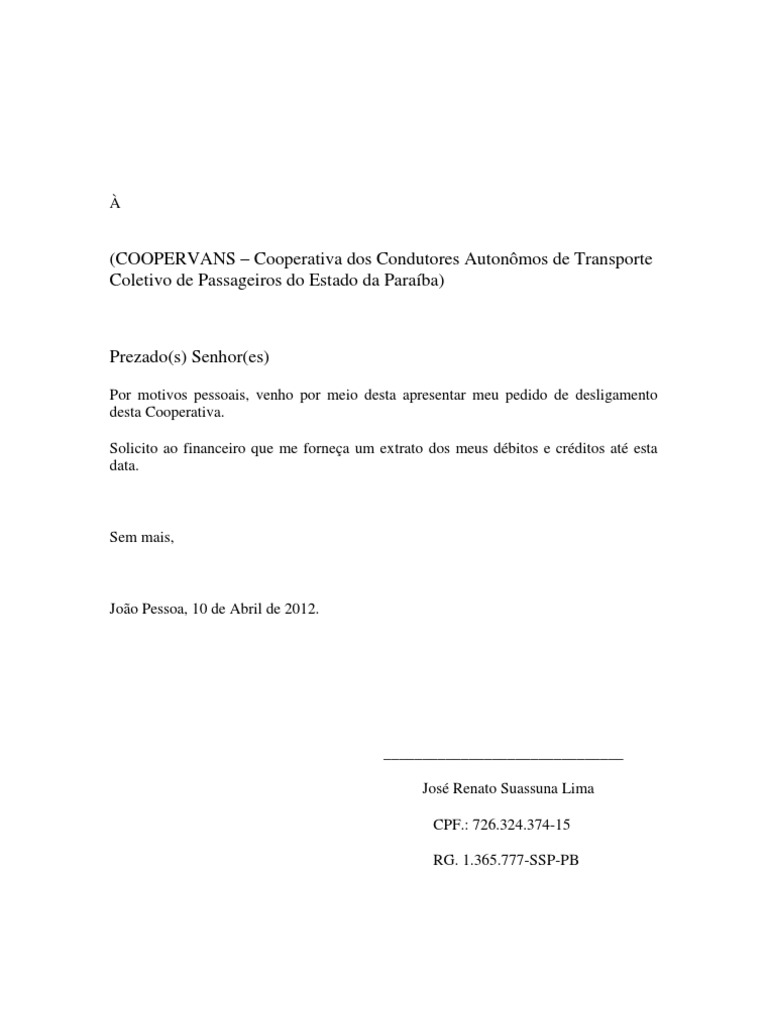 CARTA DE DESLIGAMENTO