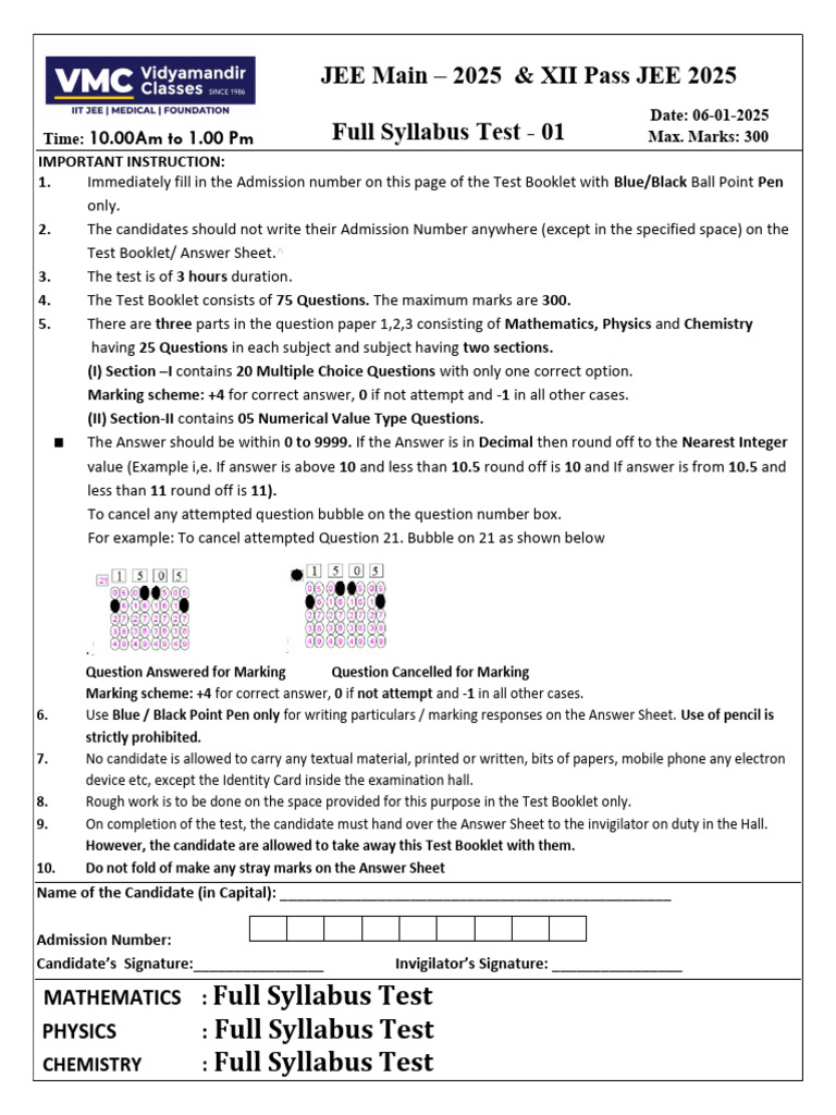 JEE Main 2025 Full Syllabus Test 1 | PDF | Force | Friction