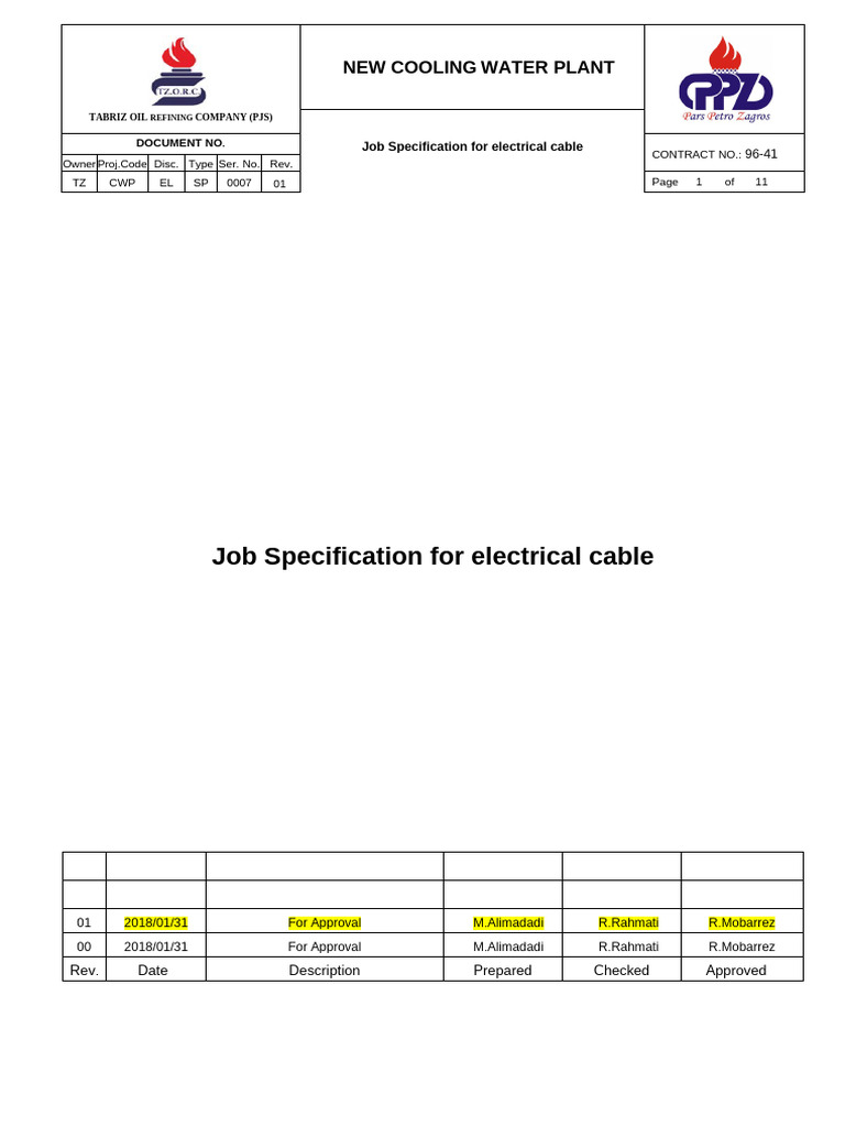 Electrical Cable Specification for Tabriz Plant | PDF | Insulator ...