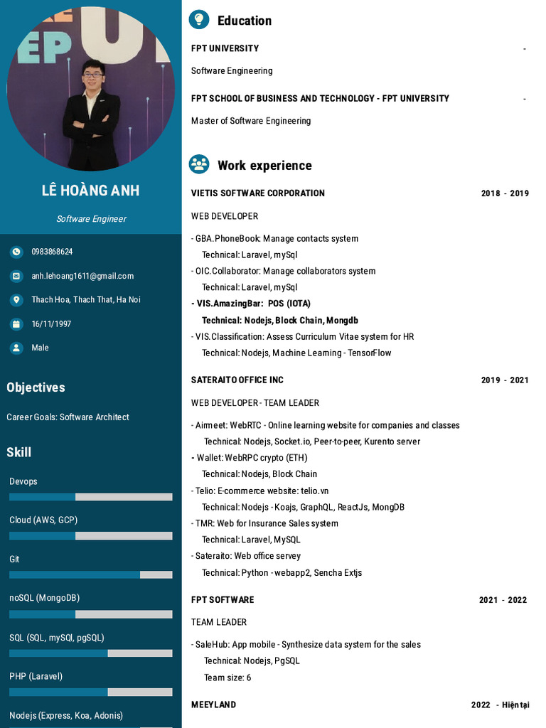 Software Engineer Resume - Lê Hoàng Anh | PDF | Computing | Information ...