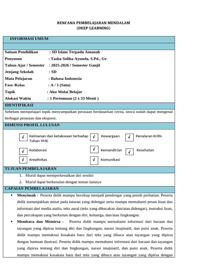 RPM Yepi Bahasa Indonesia Kelas Rendah | PDF