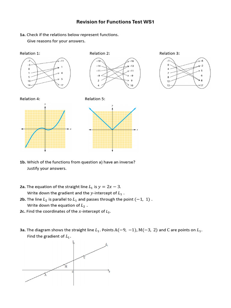 Revision For Functions Test WS1 | PDF