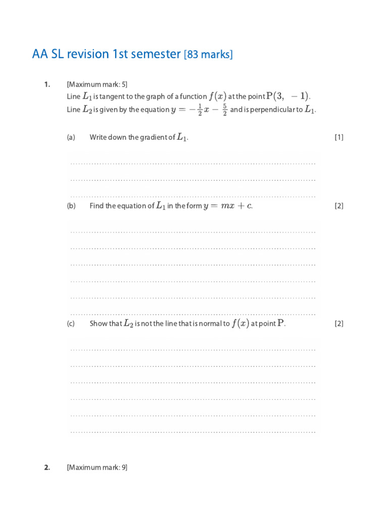 IB Math SL Exam Revision Guide | PDF | Tangent | Function (Mathematics)