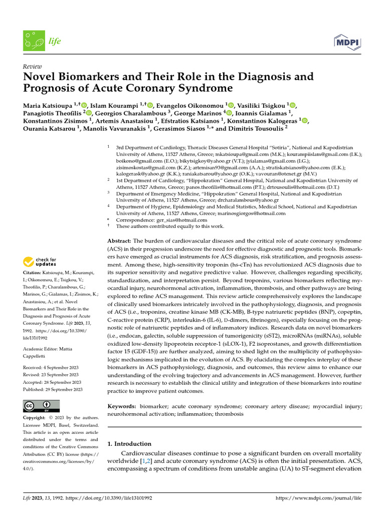 Novel Biomarkers in Acute Coronary Syndrome | PDF | Myocardial ...