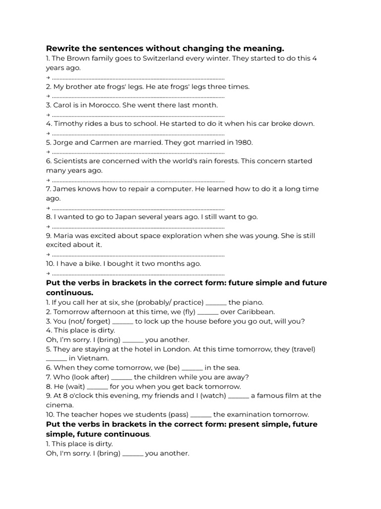 Sentence Rewriting and Verb Exercises | PDF